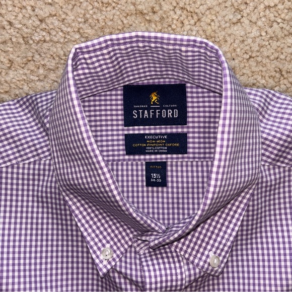 Stafford Men’s Long Sleeve Gingham Fitted Dress Shirt sz 15.5 (34-35) - Picture 4 of 4